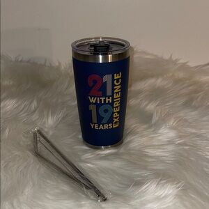 Blue Tumbler with Colorful Text